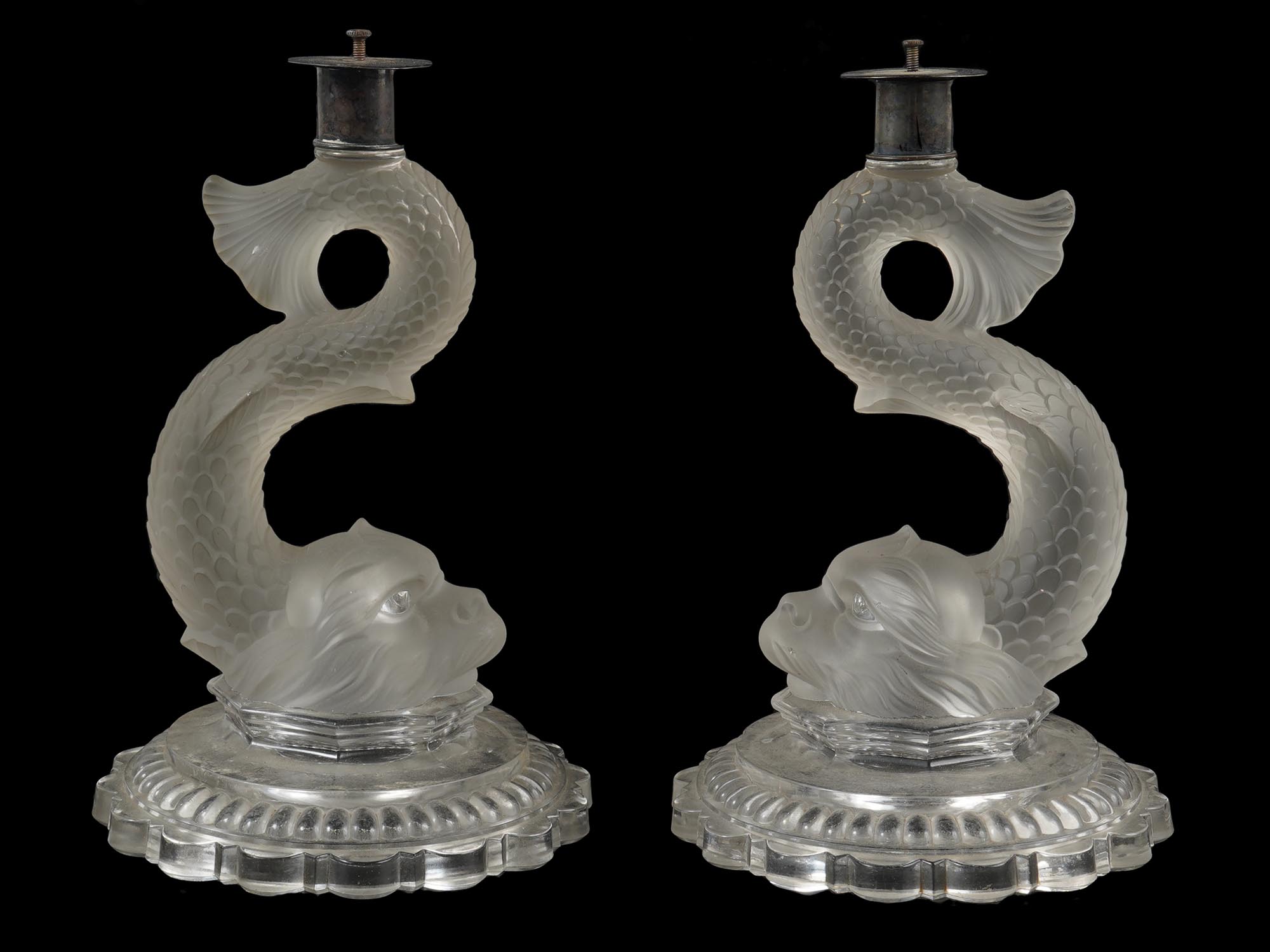 VINTAGE FRENCH BACCARAT DOLPHIN CANDLEHOLDERS PIC-0
